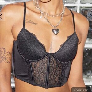 NEW Black Satin & Lace Bustier